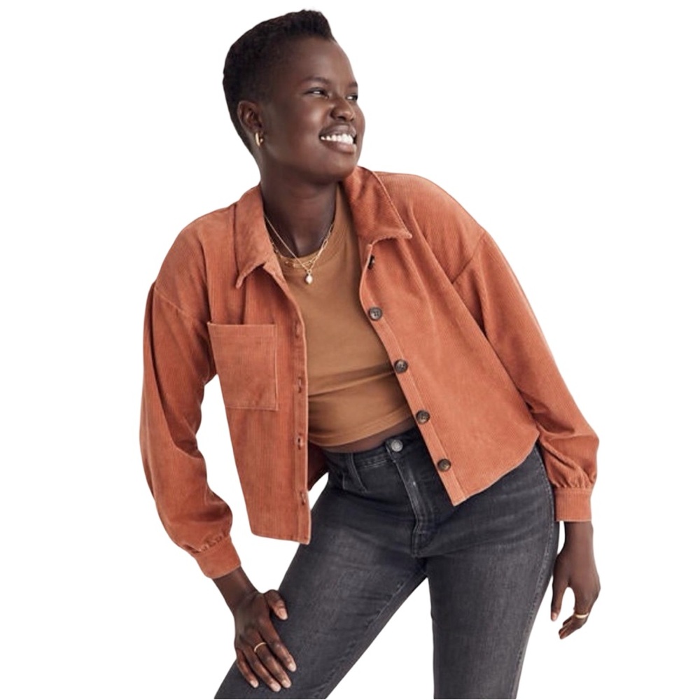 Madewell Super Terra Cotta Soft Corduroy Crop Shirt Jacket Shacket Size Small